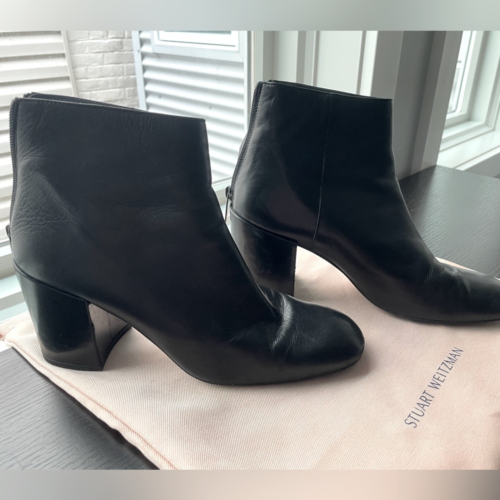 Stuart Weitzman, Block Heeled Booties, 9n, Black - image 1